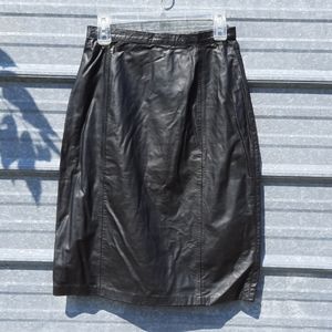 VINTAGE Black Leather A-line Winlet Skirt